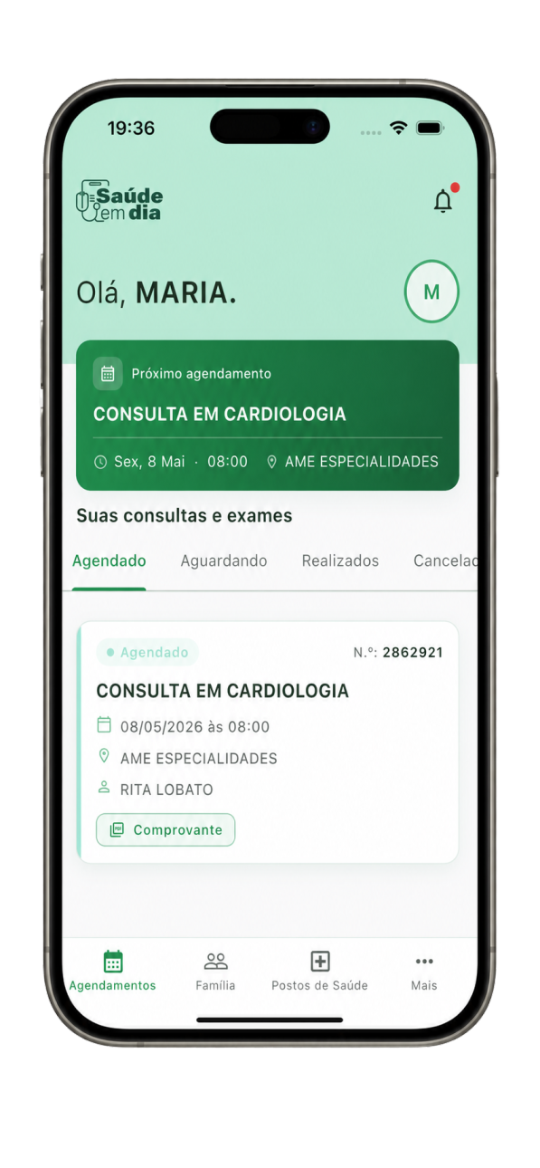 Tela do aplicativo Saúde em Dia para acompanhamento e consulta pelo cidadão