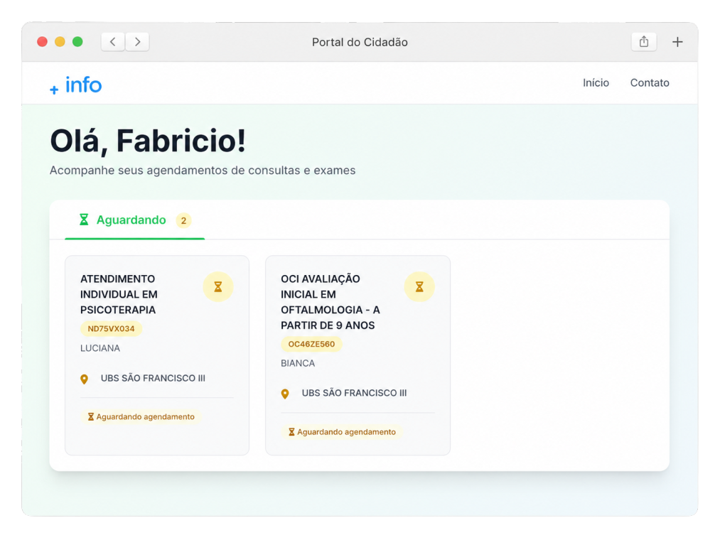 Tela do portal web de consulta de agendamentos do cidadão